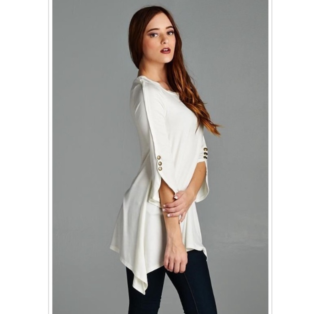 Asymmetrical Long Sleeve Top with Sleeve Buttons